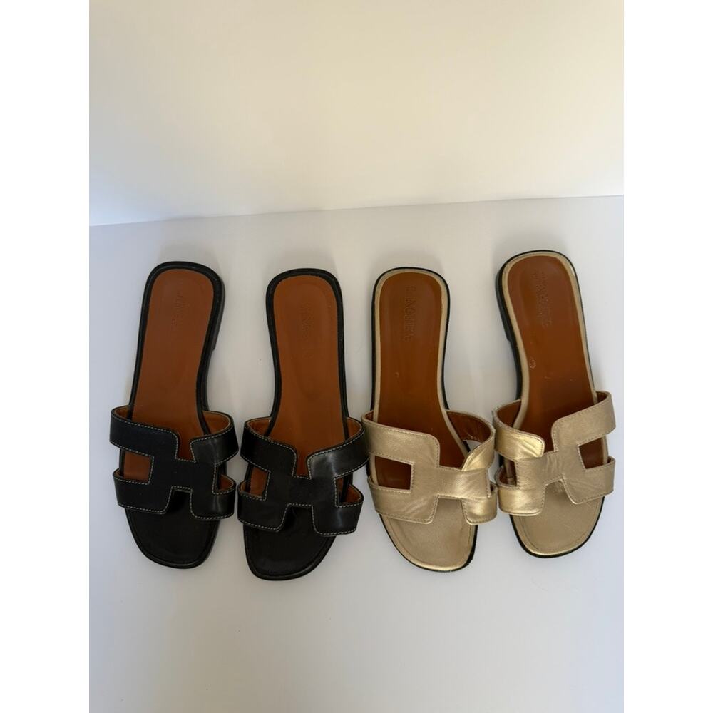 H Slide Sandal Bundle Black & Champagne Designer Inspired Slides Size 7